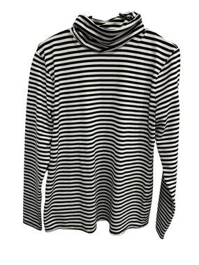 GO International Black White Striped Long Sleeve Turtleneck Size L Preppy Chic